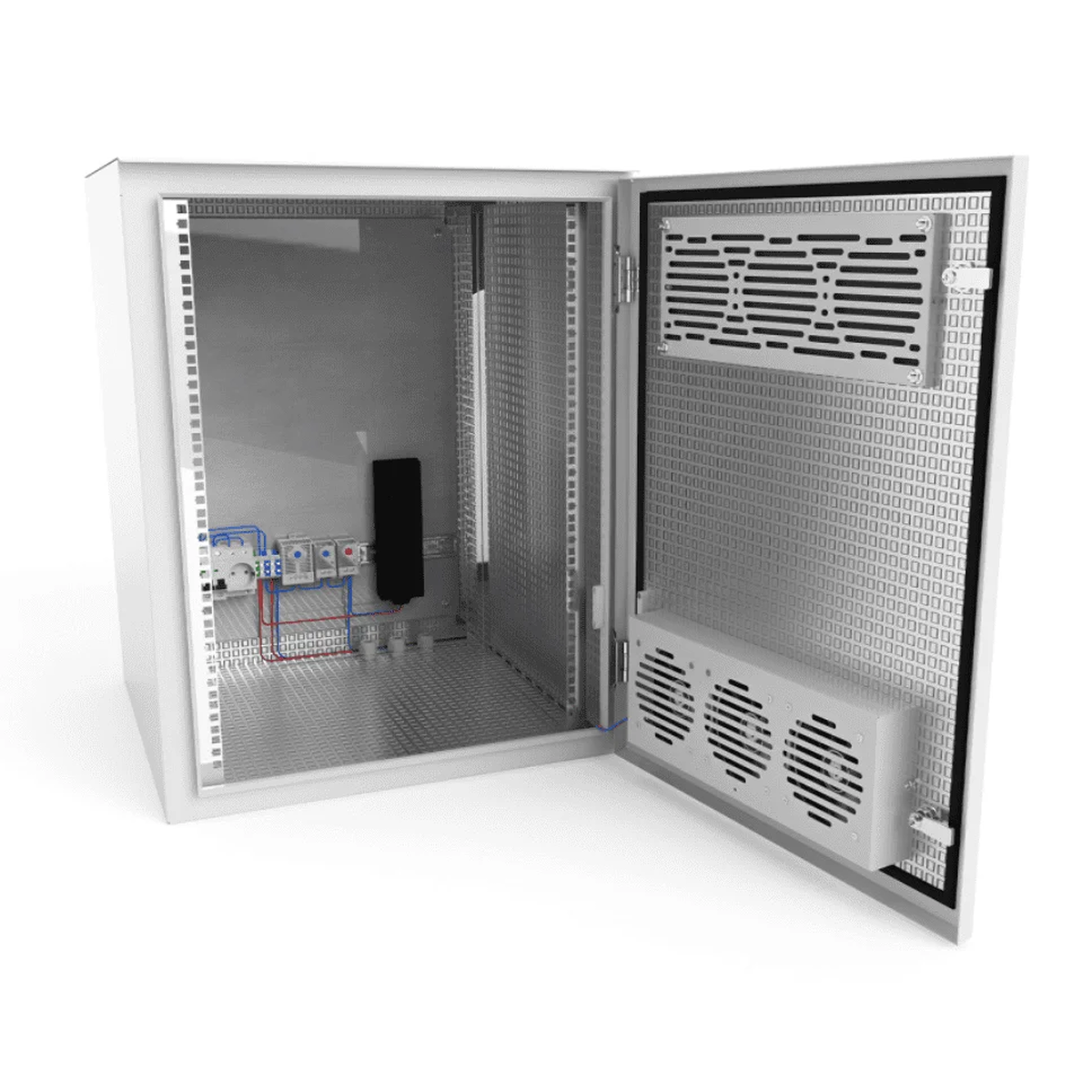 Шкаф настенный климатический 19" NTSS WT 15U 600х770х500 мм, с 4 монтажными профилями, обогрев 150W, вентиляция, IP55, серый RAL 7035